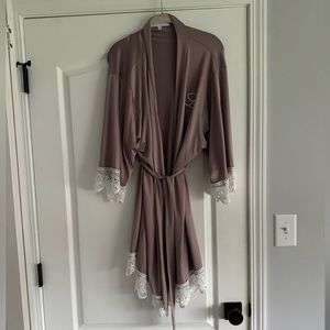 Weddingstar purple and white lace bathrobe with “L” initial